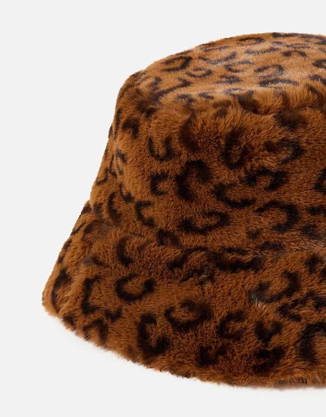 Leopard Luxe Faux Fur Bucket Hat, , large