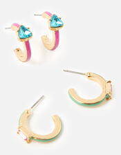 Coloured Gem Hoop Earring Set, , large