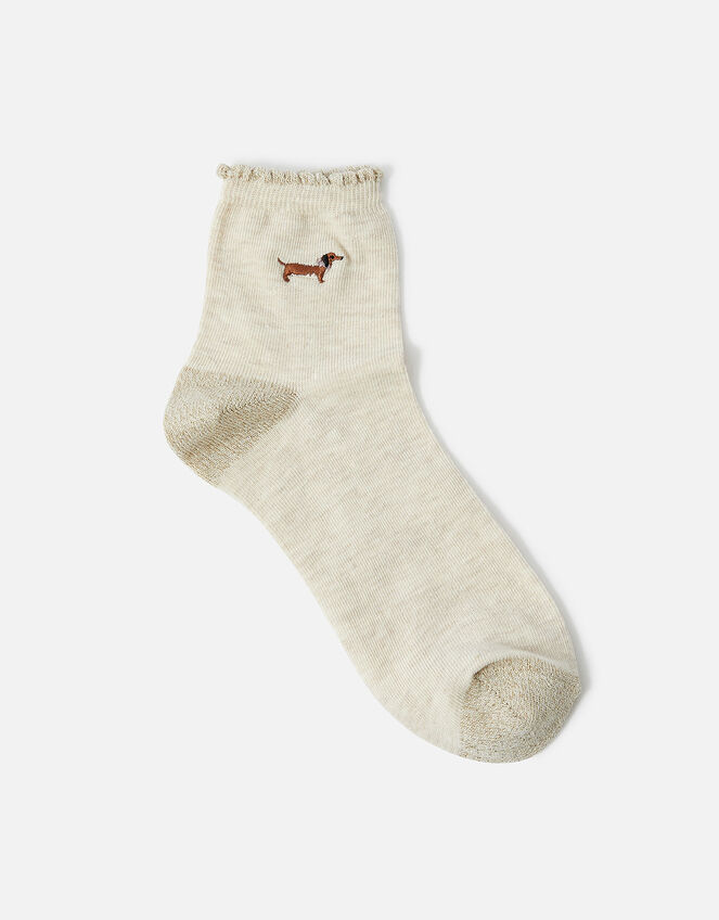 Embroidered Sausage Dog Socks, , large