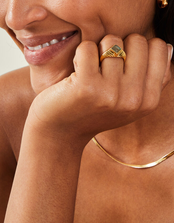 14ct Gold-Plated Ridge Stone Ring, Gold (GOLD), large