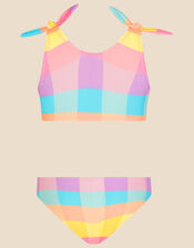 Girls Check Print Bikini Set, Multi (BRIGHTS-MULTI), large