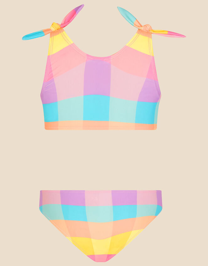 Girls Check Print Bikini Set, Multi (BRIGHTS-MULTI), large
