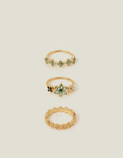 3-Pack Sparkle Flower Rings , Green (GREEN), large