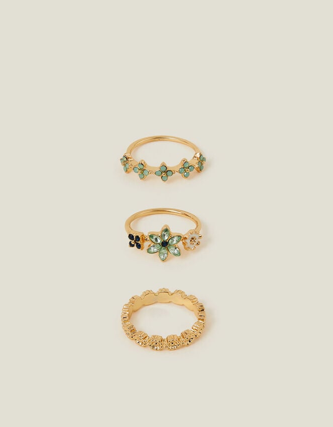 3-Pack Sparkle Flower Rings , Green (GREEN), large