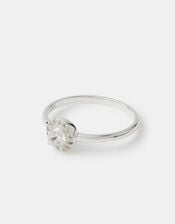 Sterling Silver Halo Stone Ring, Silver (ST SILVER), large