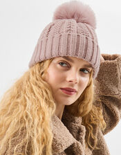 Pom-Pom Beanie Hat, Pink (PINK), large