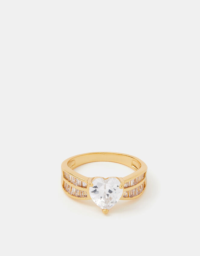 14ct Gold-Plated Sparkle Heart Ring, Gold (GOLD), large