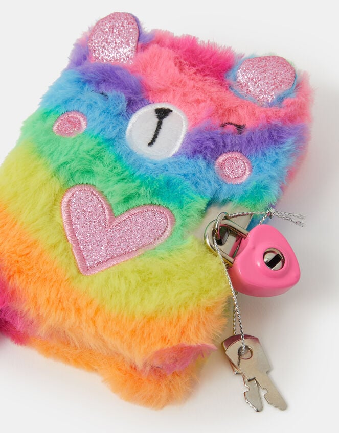 Girls Faux Fur Bear Lockable Journal, , large