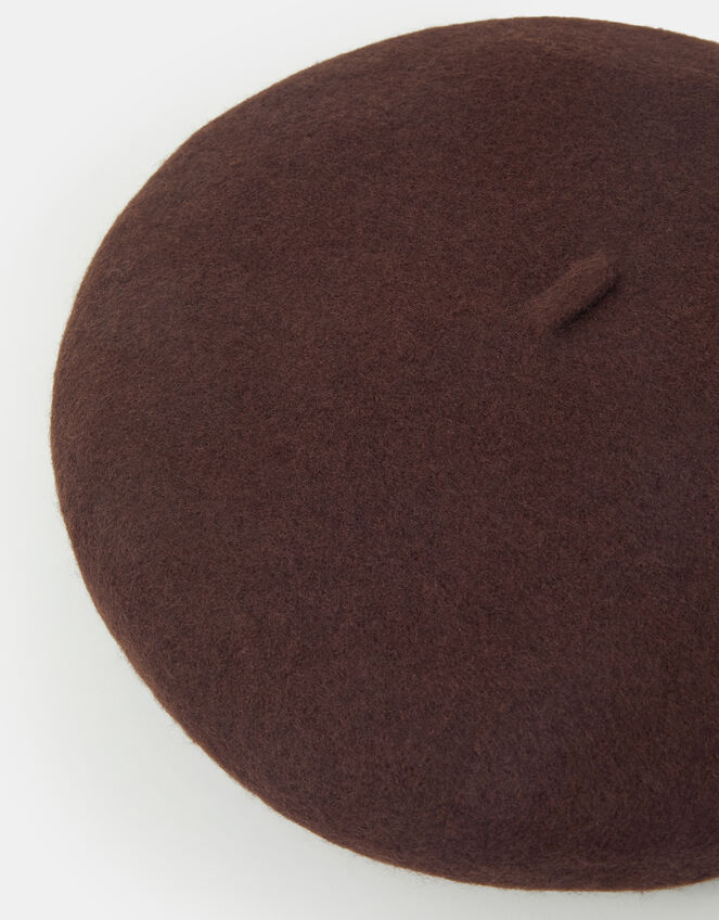 Wool Beret, Brown (CHOCOLATE), large