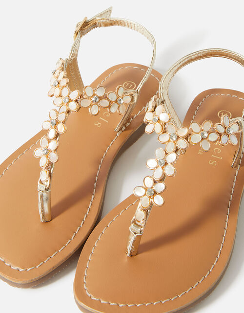 Girls Pearl Flower Sandals, Cream (PEARL), large