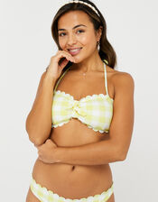 Sasha Gingham Scalloped Bandeau Bikini Top, Yellow (YELLOW), large