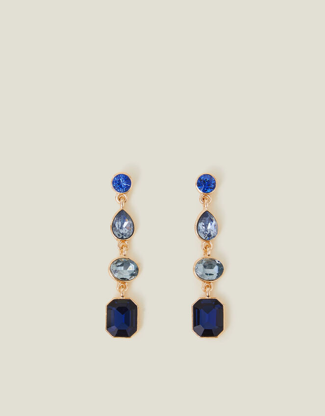 Long Gemstone Drop Earrings Blue, , large