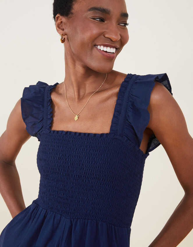 Frill Shoulder Shirred Bodice Jumpsuit, Blue (NAVY), large