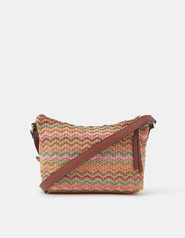 Stripe Raffia Crossbody Bag, , large