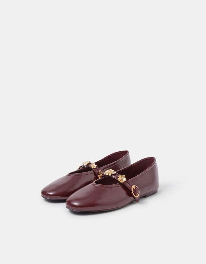 Flower Mary Jane Ballet Flats, Red (BURGUNDY), large