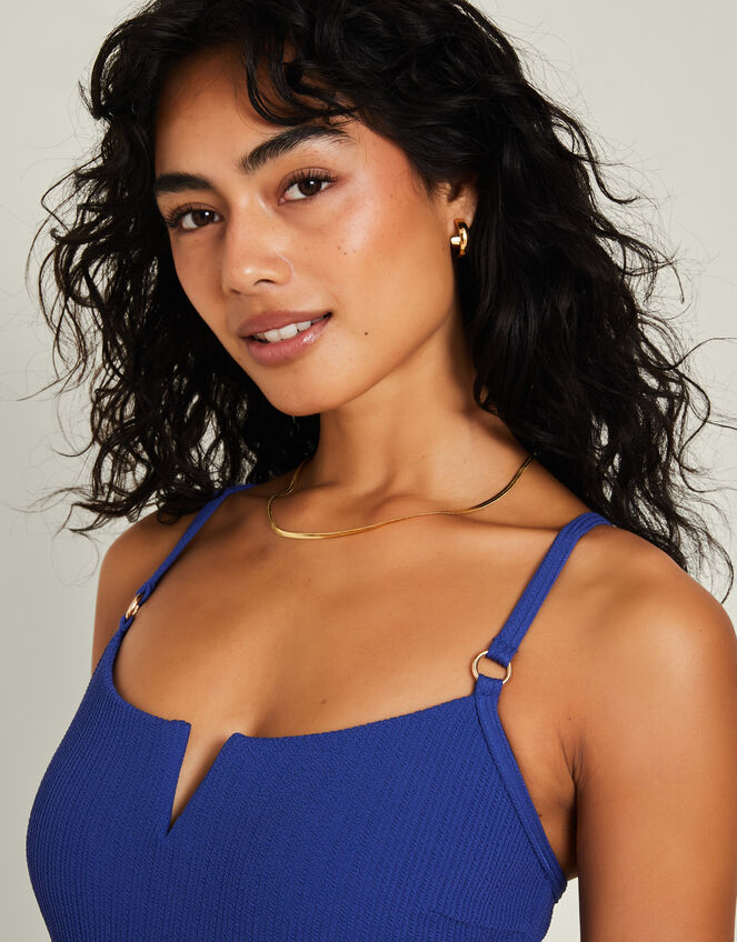 V-Front Seersucker Swimsuit, Blue (BLUE), large