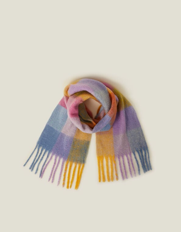 Super Soft Pastel Check Tassel Scarf, , large