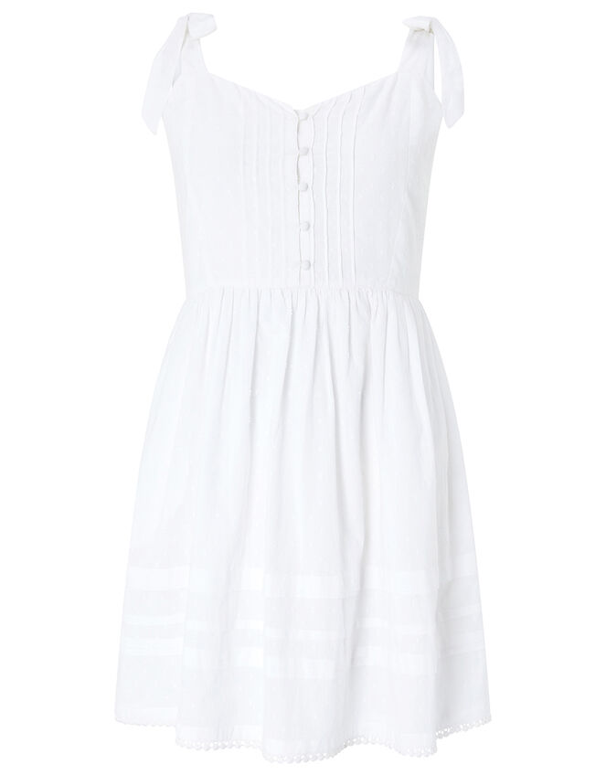 Cotton Mini Dress with Buttons, White (WHITE), large