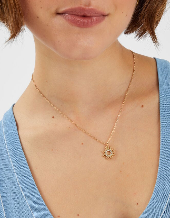 Diamante Sun Pendant Necklace, , large