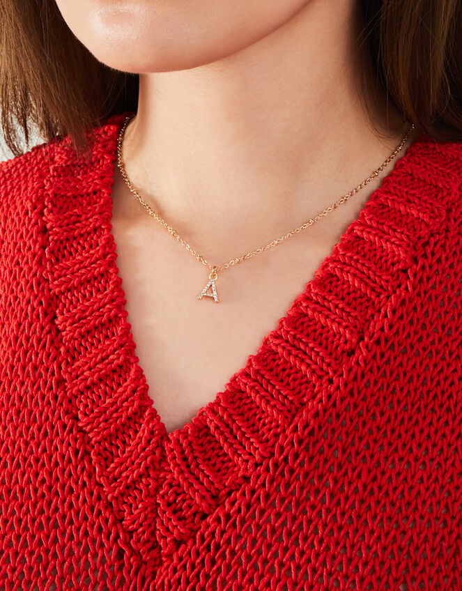 Initial Sparkle Pendant Necklace, White (CRYSTAL), large