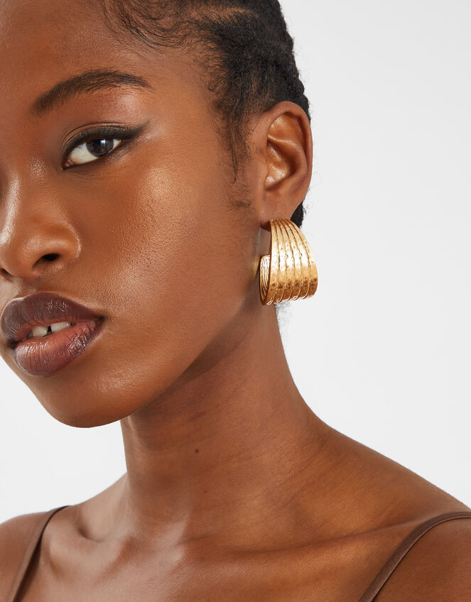 Textured Ridge Hoop Earrings, , large
