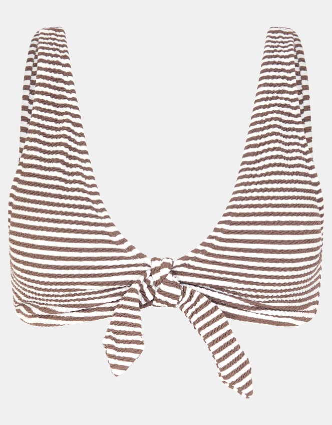 Textured Stripe Tie Front Bikini Top, Camel (BEIGE), large