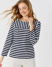 Stripe Boat Neck T-Shirt, Blue (NAVY), large