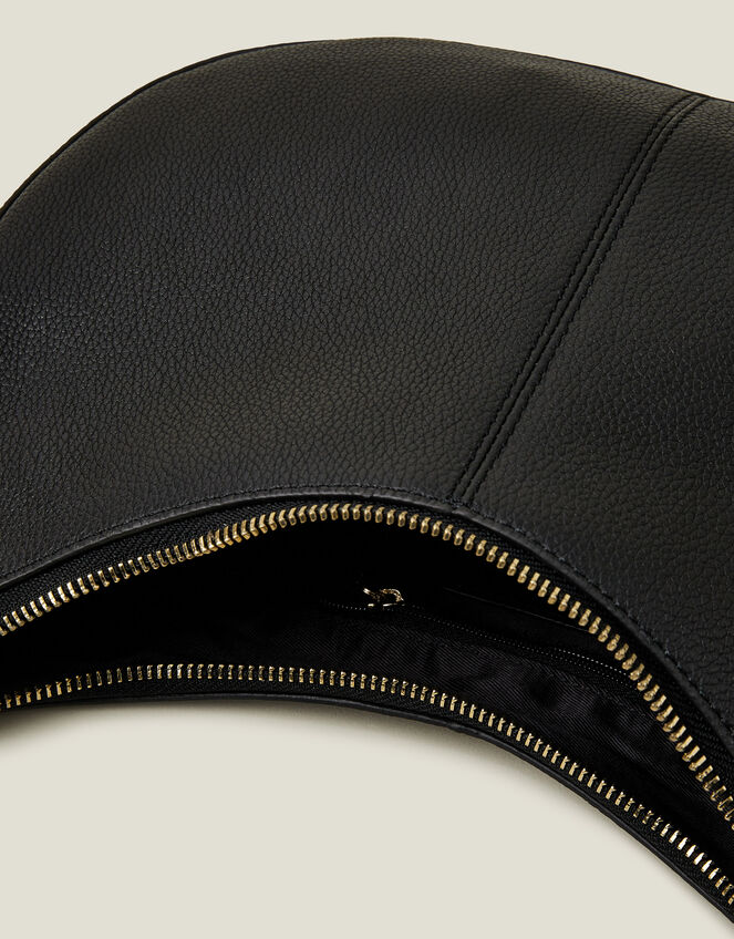 Leather Scoop Shoulder Bag, Black (BLACK), large