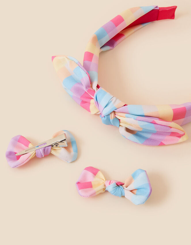 Kids Check Headband and Hair Clip Set, , large
