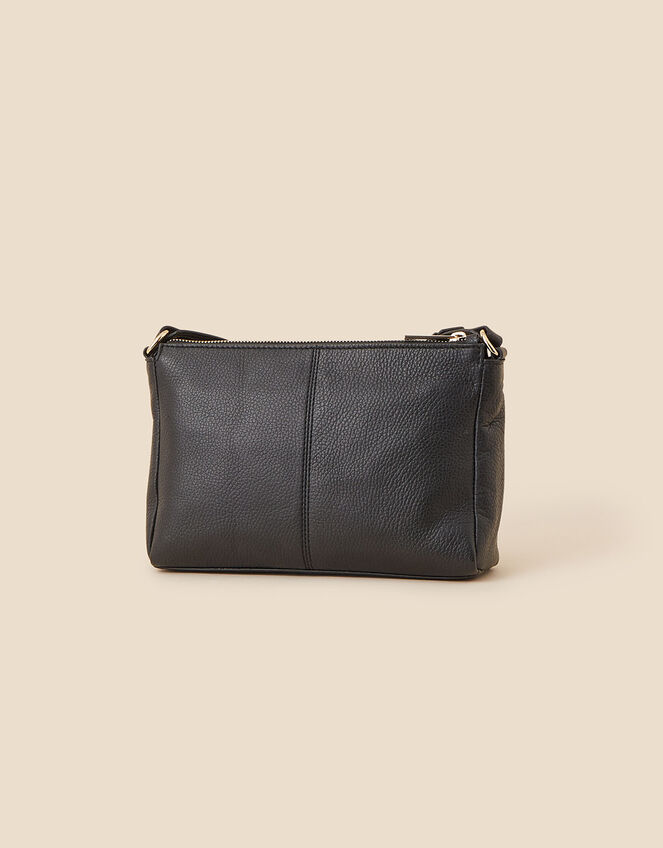 Leather Double Zip Cross-Body Bag, Black (BLACK), large