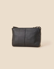 Leather Double Zip Cross-Body Bag, Black (BLACK), large