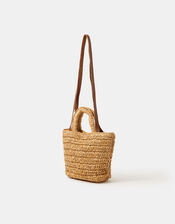 Floral Embroidered Raffia Bag, , large