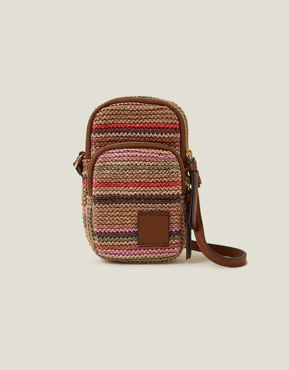 Stripe Raffia Phone Bag, , large