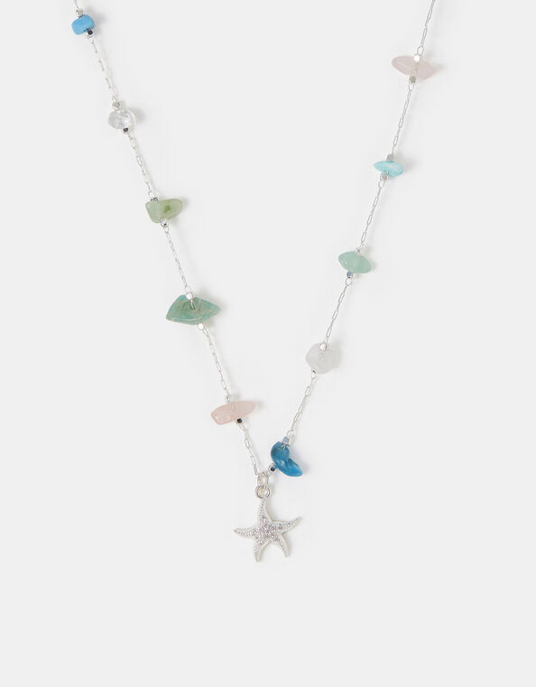 Sterling Silver-Plated Semi Precious Pendant Necklace, , large