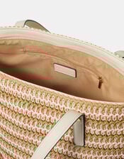 Stripe Raffia Shoulder Bag, Natural (NATURAL), large