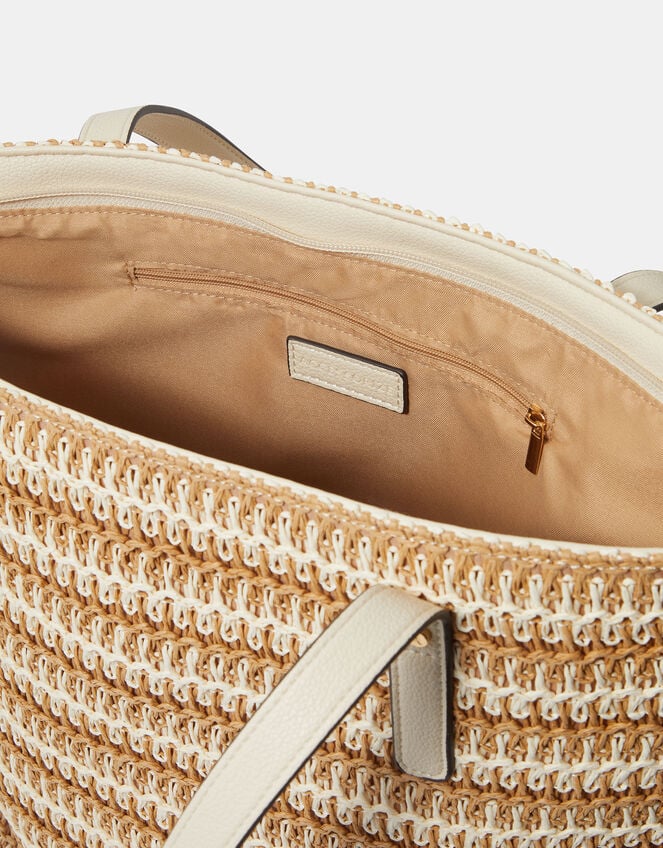 Stripe Raffia Shoulder Bag, Natural (NATURAL), large