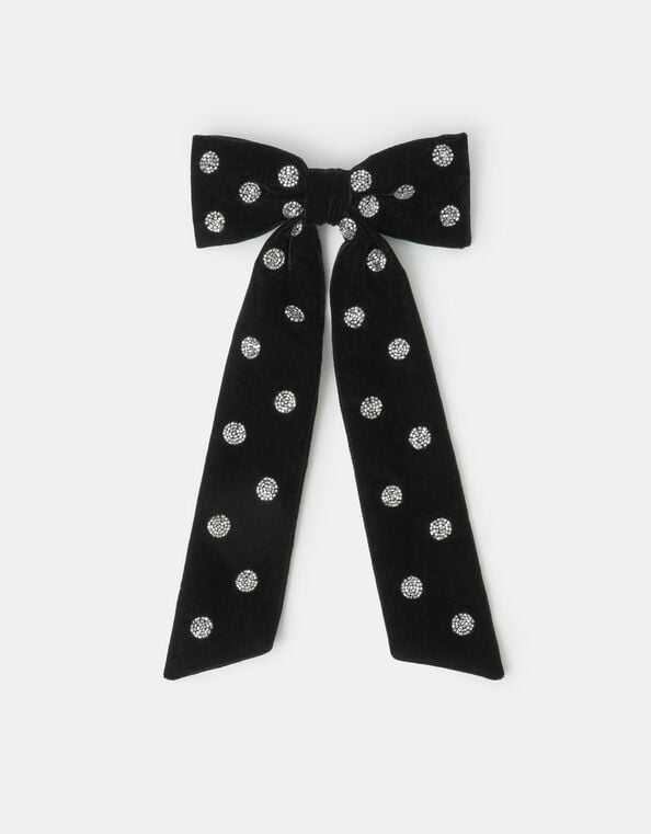 Velvet Polka Dot Bow Hair Clip, , large