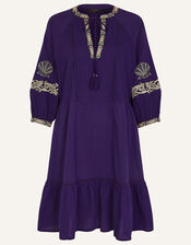 Shell Embroidered Short Dress, Blue (NAVY), large
