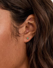 Sterling Silver Healing Stone Stud Earrings, Green (GREEN), large