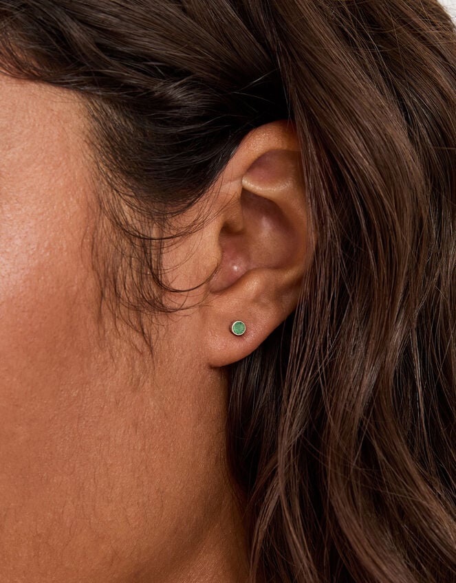 Sterling Silver Healing Stone Stud Earrings, Green (GREEN), large