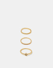 3-Pack 14ct Gold-Plated Diamanté Rings, Gold (GOLD), large