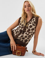 Leopard Print Brushed Knit Vest , Leopard (LEOPARD), large