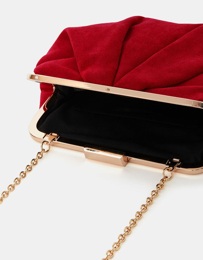 Pleated Suedette Clutch Bag, Red (RED), large