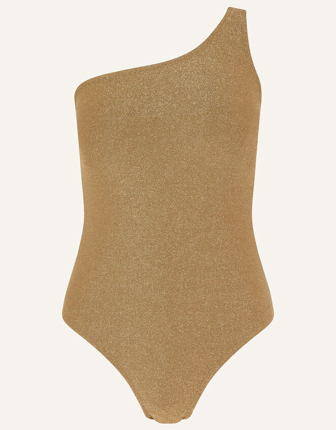 Shimmer One-Shoulder Swimsuit, Gold (GOLD), large