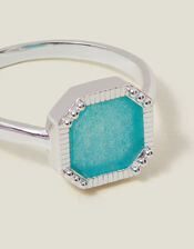 Sterling Silver-Plated Square Aqua Quartz Ring, Silver (ST SILVER), large