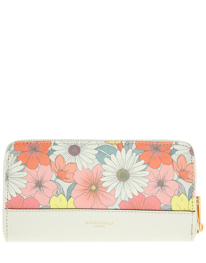Flower Print Large Zip-Around Wallet, , large