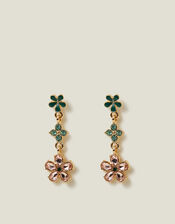 Triple Gem Flower Drop Earrings, , large
