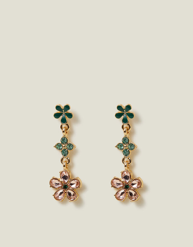 Triple Gem Flower Drop Earrings, , large