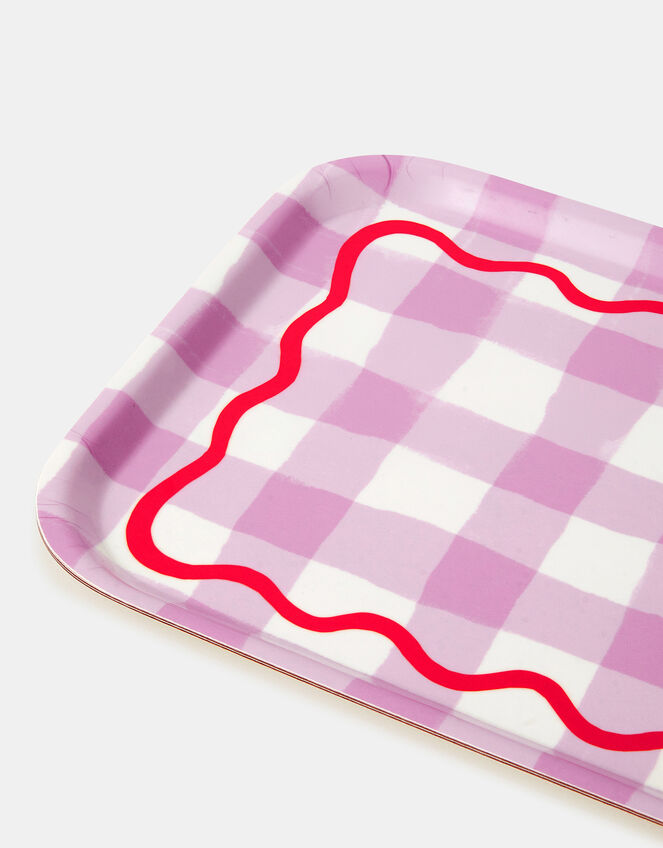 Talking Tables Gingham Wooden Serving Tray Pink, , large