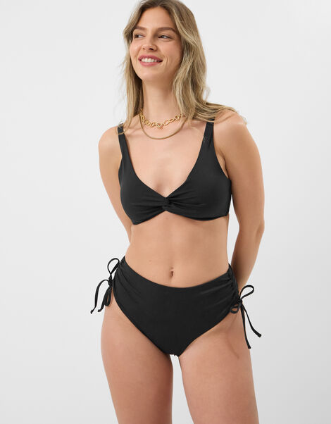 Tie High Waist Shaping Bikini Bottoms, Black (BLACK), large